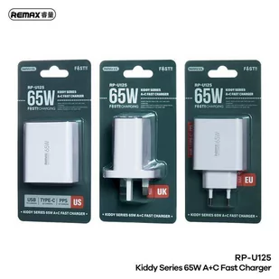 Ładowarka Sieciowa 65W USB + USB-C Remax Kiddy Series RP-U125 biała - Ładowarki do telefonów - miniaturka - grafika 3