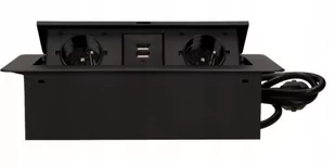Orno Gniazda wpuszczane w blat z płaskim frezowanym rantem, ładowarką USB i przewodem 1, 5m, 2x2P+Z, 2xUSB, czarne OR-AE-13126/B - Gniazdka elektryczne - miniaturka - grafika 1