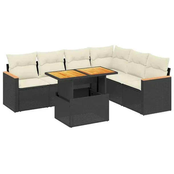 Zestaw mebli ogrodowych modułowych czarny rattan PE z poduszkami 62 x 62 x