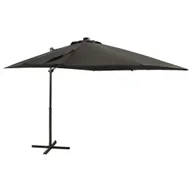 Parasole ogrodowe - Parasol wiszący z lampkami LED i słupkiem, antracytowy, 250 cm - miniaturka - grafika 1