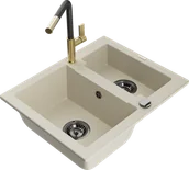 Zlewozmywaki z baterią - Mexen Carlos zlewozmywak granitowy 1,5-komorowy z baterią kuchenną Flora, beżowy - 6518-69-670401-57-B - miniaturka - grafika 1