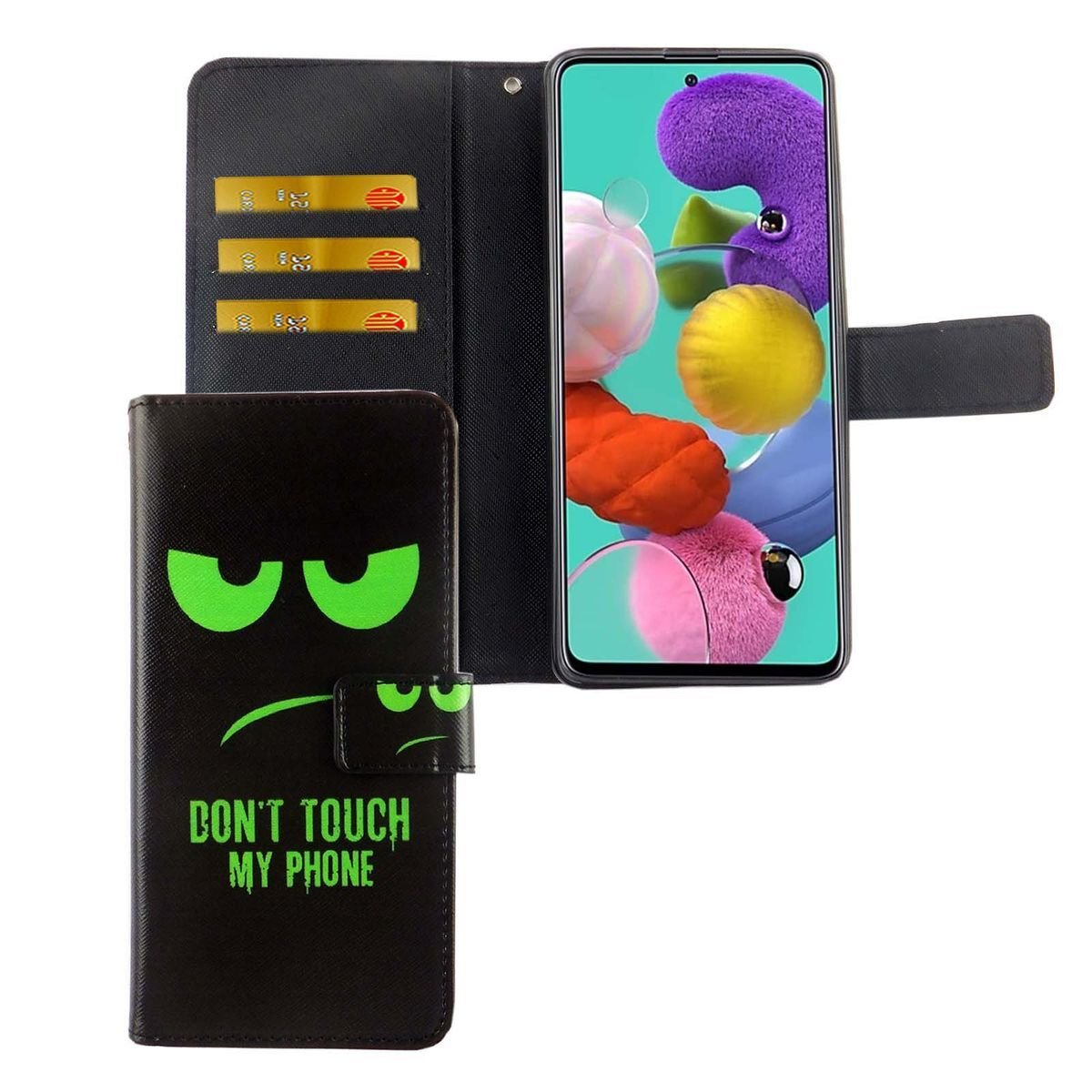 Etui na telefon Samsung Galaxy A71 z klapką i kieszenią na kartę Nie dotykaj mojego telefonu
