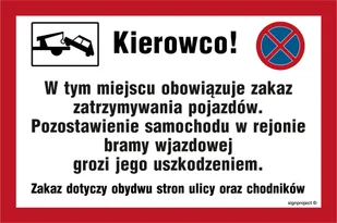 ND008 KIEROWCO W TYM MIEJSCU OBOWIĄZUJE ZAKAZ ZATRZYMYWANIA POJAZDÓW, PN - PŁYTA PCV 1MM; (200X133MM) - Tablice BHP - miniaturka - grafika 1