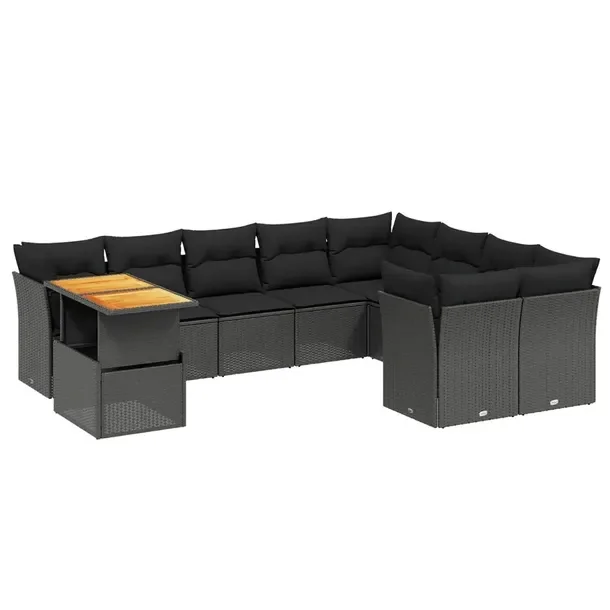 Modułowy zestaw mebli ogrodowych z poduszkami, czarny, rattan PE, 62x62x69