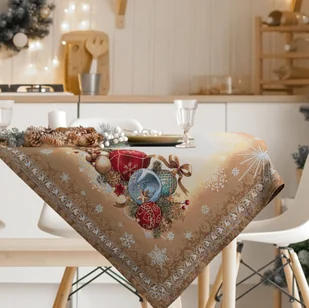 Obrus świąteczny gobelinowy 140x180 Eurofirany złoty błękitny bombki - Obrusy i serwetki - miniaturka - grafika 1