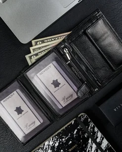 Lumarko Duży skórzany czarny portfel męski RFID — Ronaldo! - Portfele - miniaturka - grafika 9