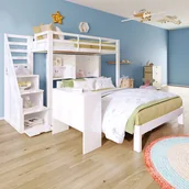Łóżka dla dzieci i młodzieży - Łóżko piętrowe dla dzieci 90x200 cm + 140x200 cm - z drabinką i wyjmowanym biurkiem - z litego drewna i płyty MDF - białe - miniaturka - grafika 1