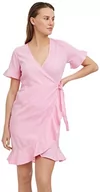 Sukienki - VERO MODA Women's VMHENNA 2/4 WRAP Frill Dress NOOS minisukienka, Prism Pink/AOP: Tiny dots, S - miniaturka - grafika 1