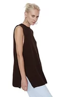 Kamizelki damskie - Trendyol Damska kamizelka z okrągłym dekoltem, jednokolorowa, dopasowana, brązowa, S, Brązowy, S - miniaturka - grafika 1