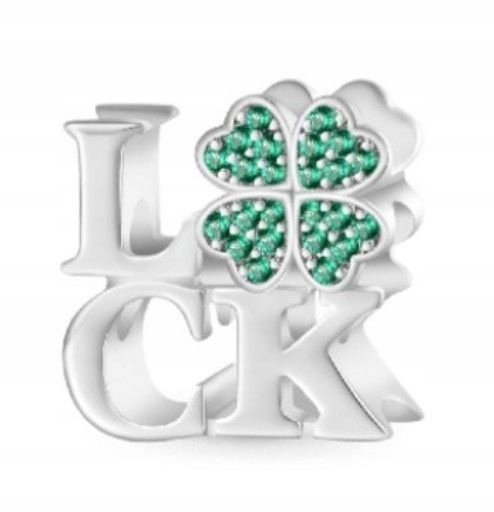 Srebrna Zawieszka Bead 925 Rodowana Cyrkonie Emerald Koniczynka 11mm 3.38 g