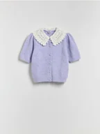 Swetry damskie - Reserved - Kardigan z ozdobnym kołnierzem - lawendowy - miniaturka - grafika 1