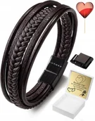 Bransolety męskie - BRANSOLETKA MĘSKA SKÓRZANA BRĄZOWA SKÓRA PLECIONA REGULOWANA Z GRAWEREM - miniaturka - grafika 1