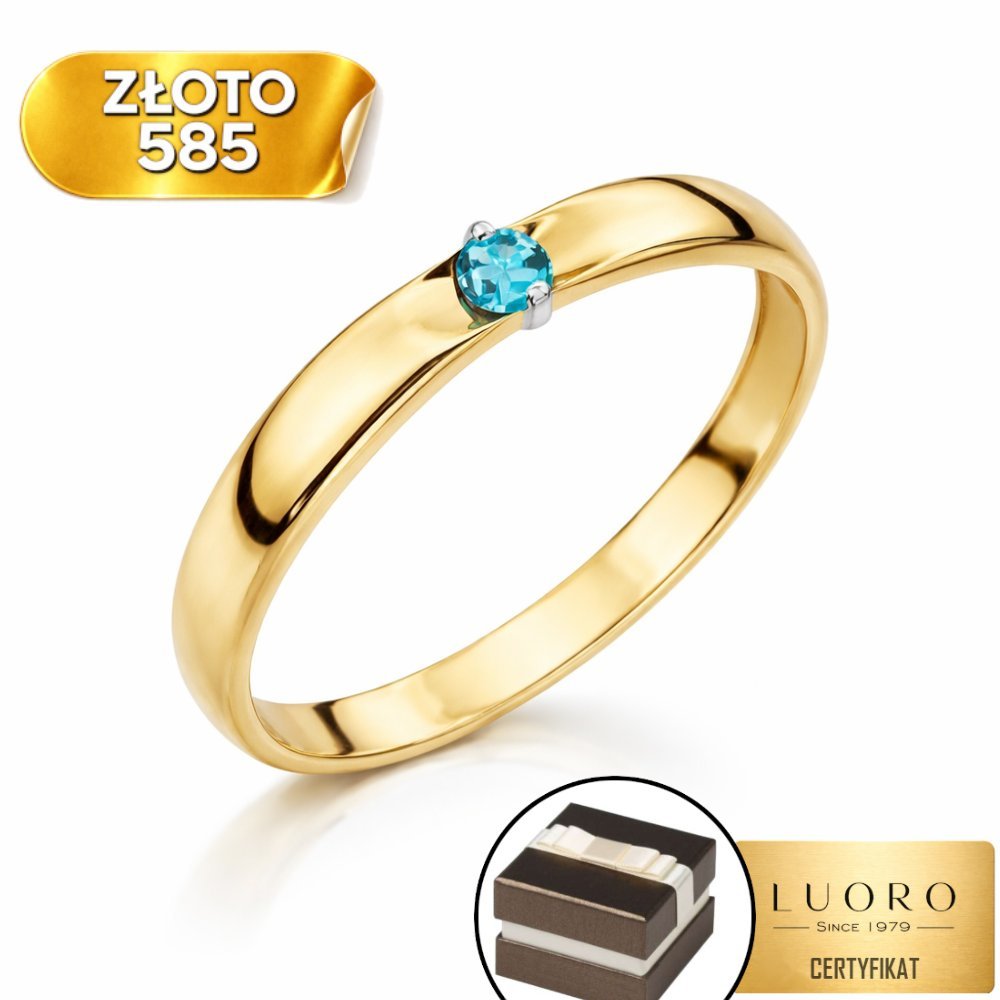 PIERŚCIONEK ZŁOTY 585 14K KLASYCZNY Z CYRKONIĄ AQUA DELIKATNY R20