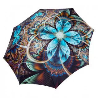 Parasole - Elegance Boheme Bloom - luksusowy damski parasol z niebieskim kwiatowym nadrukiem - grafika 1