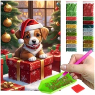 Zabawki kreatywne - HAFT DIAMENTOWY (40x60cm) – Piesek i prezent - miniaturka - grafika 1