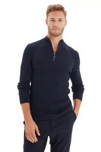 Trendyol Męska bluza ze stójką, gładka, wąska bluza, granatowa, 2XL, granatowy, XXL - Bluzy męskie - miniaturka - grafika 1