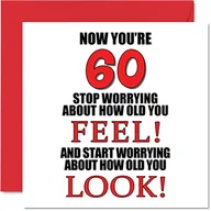 Kartki okolicznościowe i zaproszenia - Zabawne kartki urodzinowe na 60. urodziny dla mężczyzn kobiet - How old You Look - kartka urodzinowa dla taty, mamy, dziadka, niani, babci, wujka, kuzyna, 145 mm x 145 mm kartki z życzeniami - miniaturka - grafika 1