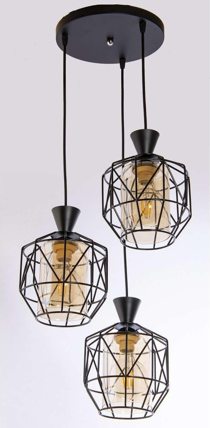 Lampa wisząca VEN Wisząca LAMPA loftowa VEN W-5291/3 BK metalowa OPRAWA industrialna ZWIS geometryczny druciany czarny miodowy