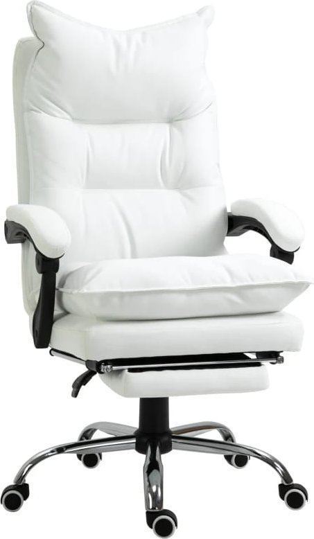 PAKO Krzesło biurowe Fotel Biurowy Skóra Eko Z Podnóżkiem Biały V