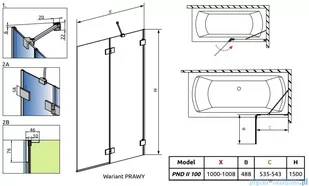 Radaway Essenza Pro Brushed GunMetal Pnd II parawan nawannowy 100cm prawy szczotkowany grafit 10102100-92-01R - Akcesoria do armatury i ceramiki - miniaturka - grafika 2
