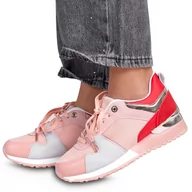 Sneakersy damskie - Buty Damskie Sneakersy Skórzane Modena Różowe 41 - miniaturka - grafika 1