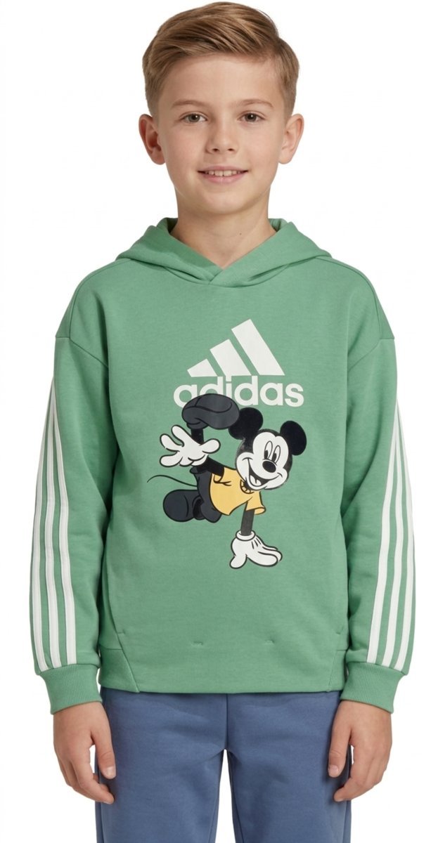 ADIDAS ZIELONA BLUZA DZIECIĘCA Z KAPTUREM I NADRUKIEM MYSZKI 116 I3A