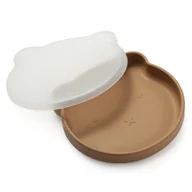 Miseczki i talerzyki dla dzieci - Silikonowy talerz Retter Brun z pokrywką i przyssawką antypoślizgową 400ml, kolor karmelowy - miniaturka - grafika 1