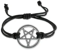 Bransoletki - BRANSOLETKA CZARNA PENTAGRAM rock kolor czarny pentagram gwiazda sznurek kolor stalowy (ar2054) - miniaturka - grafika 1
