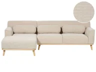 Narożniki - BELIANI Narożnik prawostronny beżowy sztruksowa tapicerka 3-osobowy drewniane nóżki kanapa sofa retro salon - miniaturka - grafika 1