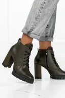 Botki damskie - Zielone botki skórzane na słupku sznurowane PRODUKT POLSKI Casu 2408-206 - miniaturka - grafika 1
