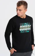 Bluzy męskie - Ombre Męska bluza z nadrukiem zakładana przez głowę - czarna V3 OM-SSPS-0156 L - miniaturka - grafika 1