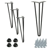 Zawiasy, okucia i inne akcesoria - Zestaw 4 nóżek meblowych typu Hairpin, wysokość 41 cm, 3 pręty, kolor czarny ze stopkami plastikowymi - miniaturka - grafika 1