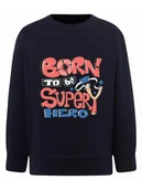 Bluzy dla chłopców - Chłopięca bluza z nadrukiem Born to be superhero granatowa Tup Tup - miniaturka - grafika 1