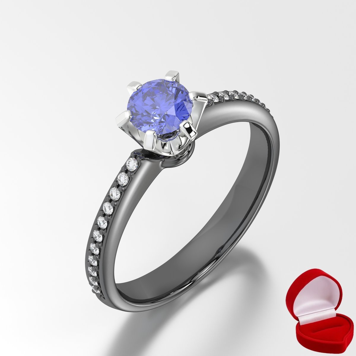 ZŁOTY PIERŚCIONEK ZARĘCZYNOWY 585 14k TANZANIT 0,30 ct CZARNE ZŁOTO R10