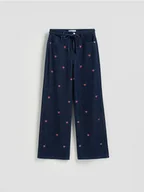 Spodnie damskie - Reserved - Jeansy wide leg z haftem - granatowy - miniaturka - grafika 1