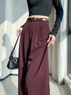 Spodnie damskie - Damskie spodnie materiałowe burgundowe - Bordowy S - miniaturka - grafika 1