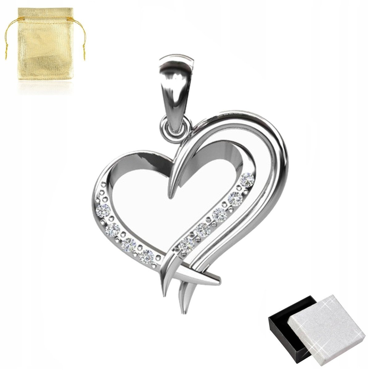 Srebrny Wisiorek Serce Z Kryształkami Rodowane 925