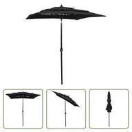 Parasole ogrodowe - The Living Store 3-poziomowy parasol na aluminiowym słupku - czarny - 2x2 m - Parasol Ogrodowy - miniaturka - grafika 1