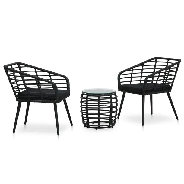 Zestaw mebli bistro z polirattanu, czarny, stół 41,5 cm, krzesła 63,5 x