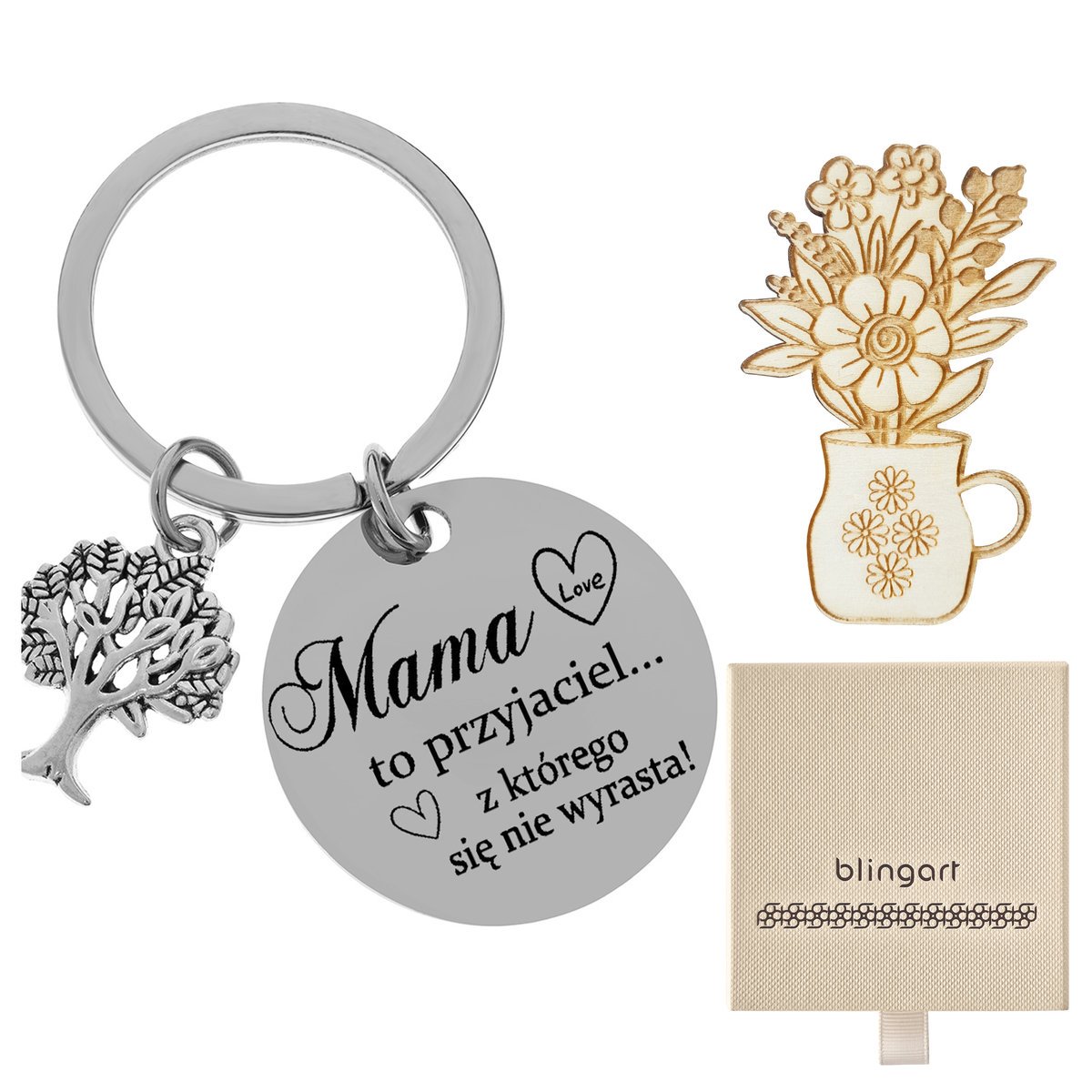 Brelok do kluczy z GRAWEREM zawieszka DRZEWKO stal