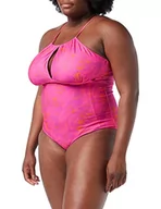 Stroje kąpielowe - Regatta Unisex kostium kąpielowy Halliday Costume One Piece Swimsuit, Pink Fusion Palm, 16 - miniaturka - grafika 1