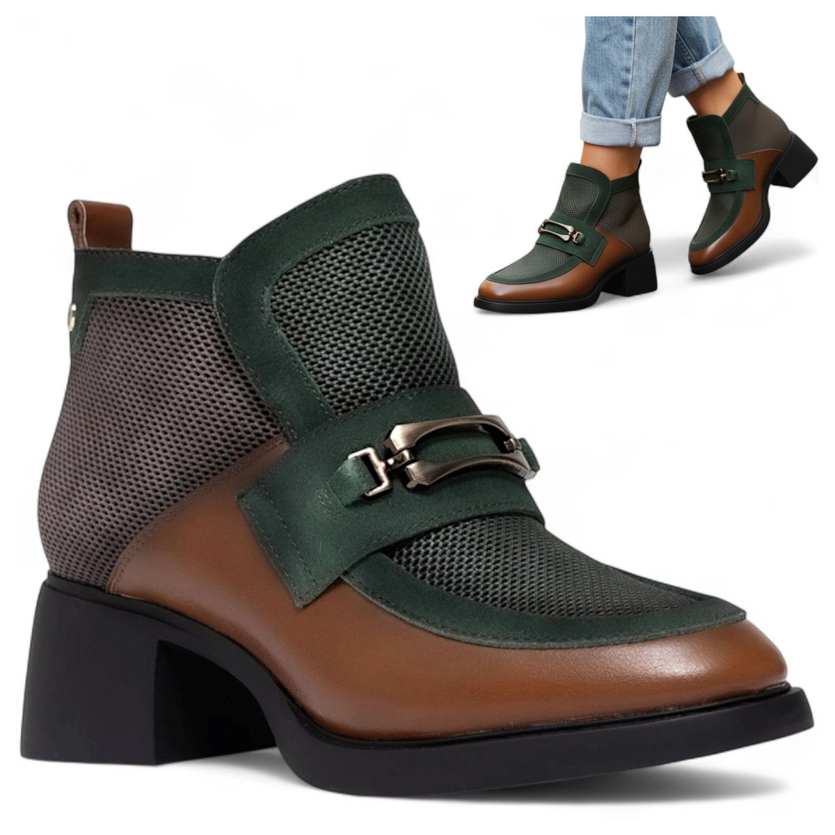 Damskie Botki Maciejka SKÓRZANE Eleganckie Trzewiki na Obcasie Wygodne 38