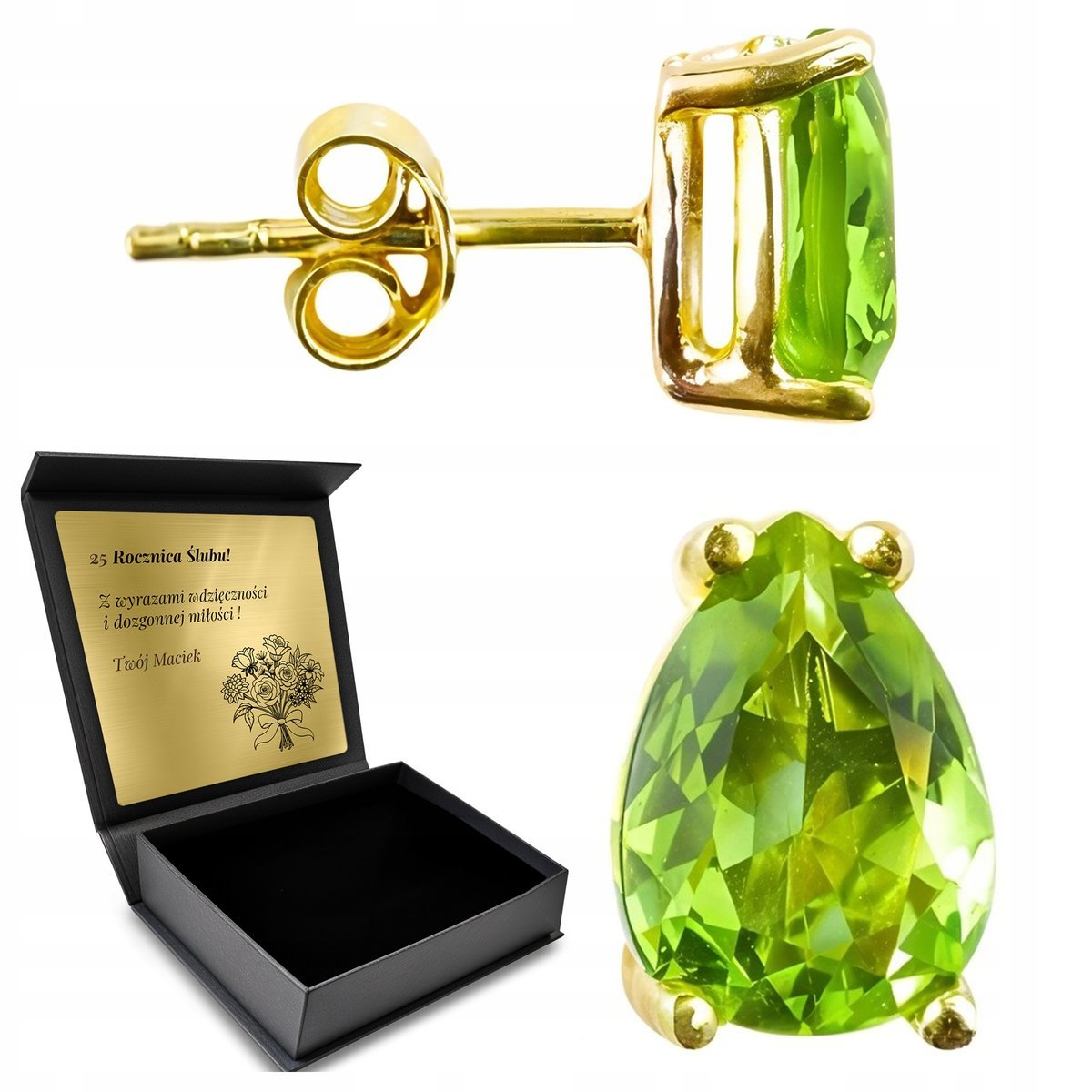 Kolczyki Pozłacane Srebrne Drobne Subtelne Dla Kobiety Z Zultanitem Grawer