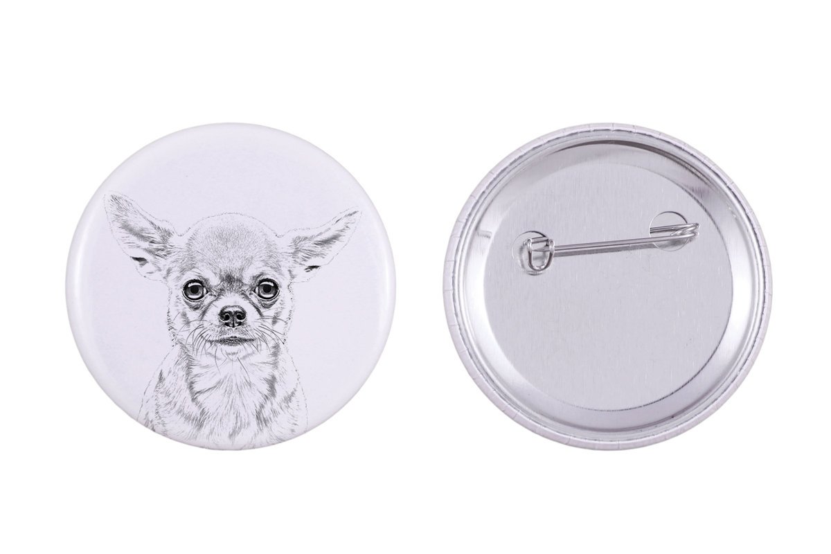 Chihuahua długowłosy - przypinka z twoim psem, dodaj własne foto, marka Art-Dog