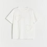 Koszulki dla dziewczynek - Reserved - Bawełniany t-shirt z aplikacją - Kremowy - miniaturka - grafika 1