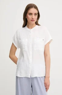 Tommy Hilfiger koszula lniana damska kolor beżowy relaxed ze stójką WW0WW44715 - Koszule damskie - miniaturka - grafika 1
