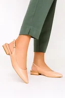 Moda i Uroda OUTLET - Beżowe baleriny damskie z odkrytą piętą na niskim kwadratowym obcasie Casu D21X22-BE-37 - miniaturka - grafika 1