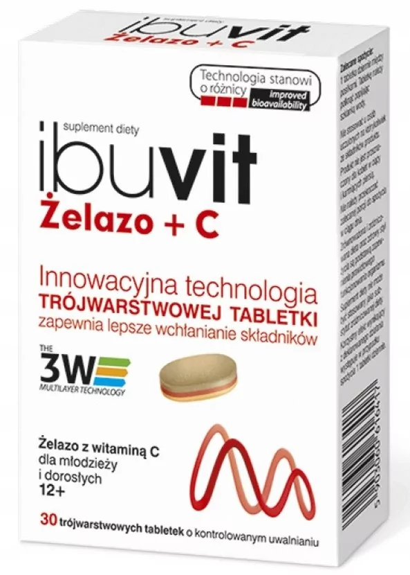POLPHARMA Ibuvit Żelazo + C x 30 trójwarstwowych tabletek o kontrolowanym uwalnianiu