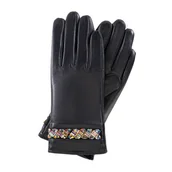 Rękawiczki - Damskie rękawiczki ze skóry z koralikami czarne - miniaturka - grafika 1