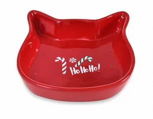 BARRY KING BARRY KING Miska ceramiczna dla kota Ho Ho Ho! czerwona 13,6,13,6x3cm [BK-16601] - Miski dla kotów - miniaturka - grafika 1
